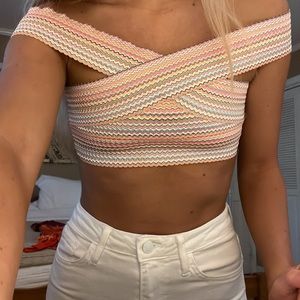Hobie off the shoulder cropped patterned colorful top